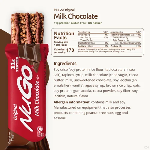 Vista 2 de NuGo Barra de proteínas, chocolate, 0.39 oz de proteína, sin gluten, 15