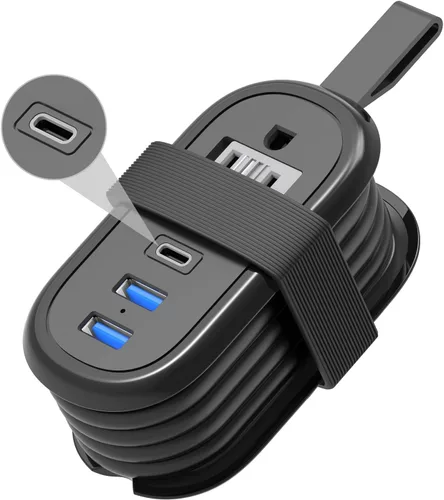 Vista 9 de BEVA Regleta de alimentación de viaje con puertos USB C, cable de extensión de 4 pies, 2 tomacorrientes, 3 puertos USB, artículos esenciales