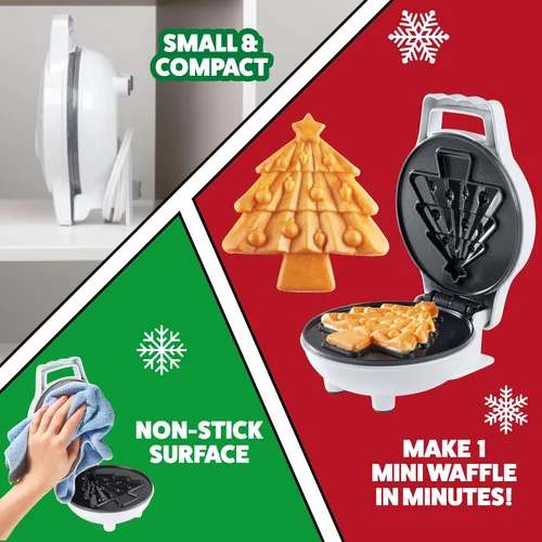 Vista 3 de Mini waflera de árbol de Navidad: haz que estas fiestas sean especiales para niños con una bonita waflera de 4 pulgadas, electrodoméstico eléctrico
