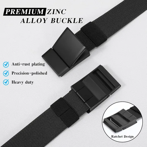 Vista 2 de SANSTHS Mens Belt 1.5", Casual Web Golf Ratchet Belts for Men, Stretch Nylon Work Belts with Flip Top Buckle, Black Grey Negro