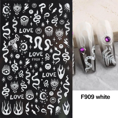Vista 5 de 10 hojas de calcomanías de uñas góticas 3D, calcomanías autoadhesivas holográficas, estrellas, luna, serpiente, decoración para mujeres, consejos
