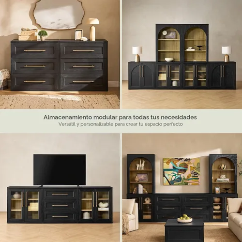 Vista 9 de mopio Blake Centro de entretenimiento de 4 piezas con almacenamiento, cómoda gabinete de almacenamiento modular de granja moderna soporte para TV