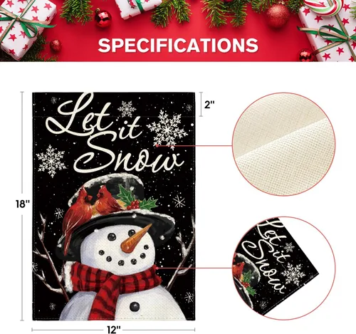 Vista 5 de AVOIN colorlife Deje que nieve muñeco de nieve copo de nieve bandera de Navidad de jardín 12x18 pulgadas de doble cara, bandera decorativa de granja
