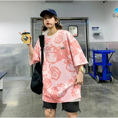Vista 4 de CYee Mens Y2K Cartoon Print Oversized T-Shirt Summer Hip-hop Indie Sweatshirt Goth Harajuku Indie Streetwear