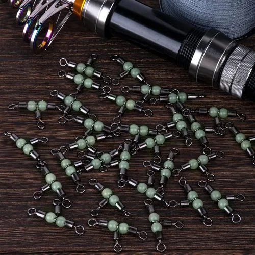 Vista 7 de 30 piezas de 3 vías de pesca giratorios en forma de T, conectores luminosos de pesca giratorios con cuentas de brillo barril de latón triple