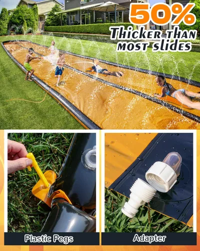 Vista 4 de Tobogán acuático de 22 pies para niños y adultos, tobogán acuático extra largo para niños de 5 a 8 a 12 años con piscina y 2 tablas inflables