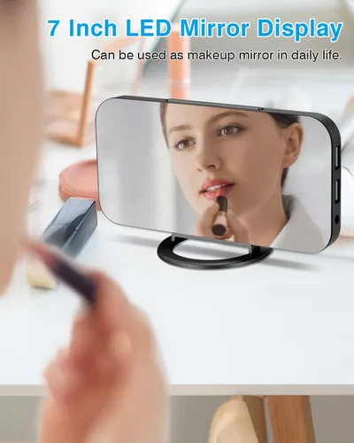 Vista 4 de Reloj despertador digital, relojes electrónicos con espejo LED de 7 pulgadas, con 2 puertos de carga USB, modo de suspensión, ajuste automático