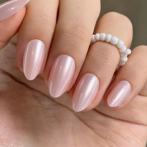 Vista 35 de CurvLife Uñas a presión de almendras medianas, color blanco lechoso A9 - Susurro de crema