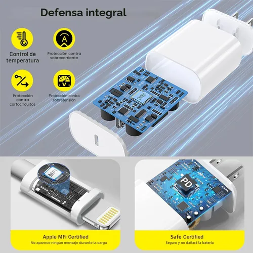 Vista 5 de Cargador rápido para iPhone, cable de carga de teléfono, paquete de 3 cargadores de iPhone de carga rápida de 6 pies, adaptador de carga USB C de 6