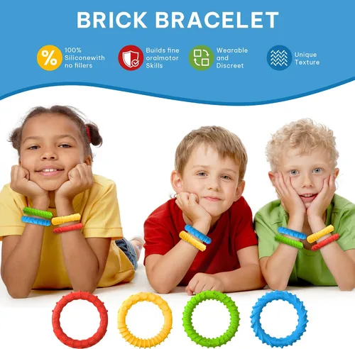 Vista 3 de Pulseras para ansiedad, collar masticable, juguetes sensoriales para niños pequeños y adultos con autismo para niños, adolescentes, personas