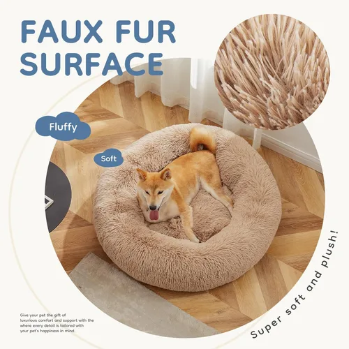 Vista 2 de DUMOS Cama redonda de felpa de piel sintética mullida para perros grandes, lavable a máquina, de 30.7 x 30.7 pulgadas, cama redonda antideslizante