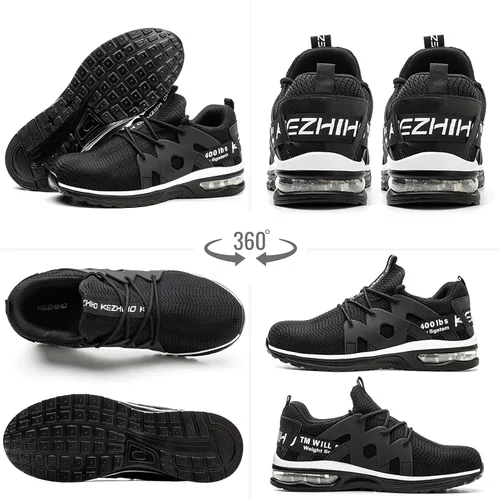 Vista 5 de Kezhiho Zapatos de punta de acero para hombre, con amortiguación de aire, ligeros, cómodos, transpirables, a prueba de pinchazos, antideslizantes