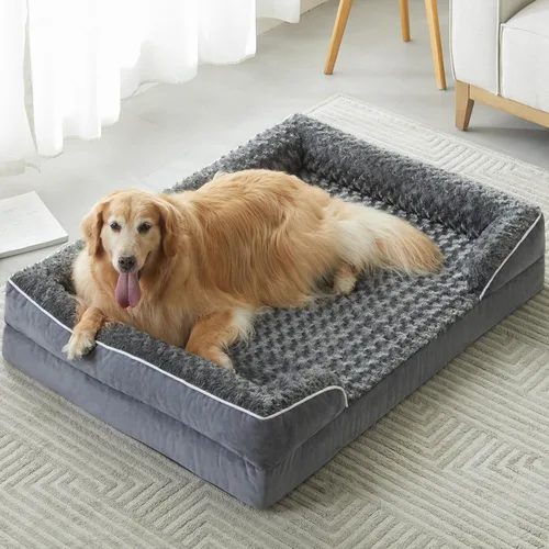 Vista 7 de WNPETHOME Camas para perros de gran tamaño, sofá cama ortopédica lavable para perros con forro impermeable y parte inferior antideslizante para Gris