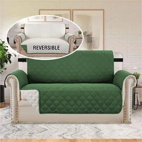 Vista 124 de H.VERSAILTEX Funda de sofá resistente al agua para sofá de 3 cojines, reversible, protector de muebles acolchado con correa elástica, funda de sofá