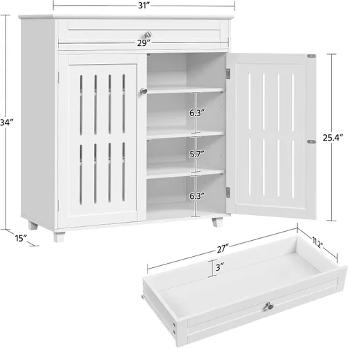 Vista 12 de Topeakmart Zapatero con puertas, zapatero de madera para pasillo, negro Estante de 4 capas y un cajón; dos particiones de nivel ajustables; MDF