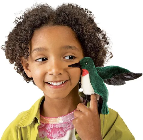 Vista 2 de Folkmanis Mini marioneta de dedo de colibrí, verde azul, blanco, rojo, negro, 1 EA
