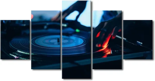 Vista 78 de Lienzo decorativo para pared, diseño de DJ Music Mixes the Track HD impreso en pinturas, 5 piezas de imágenes abstractas para sala de estar, obra
