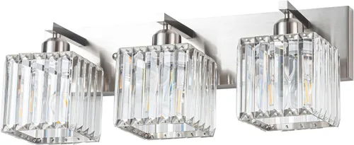 Vista 3 de Moderna lámpara de tocador de baño, 3 luces, accesorios de luz de cristal, cromo Lámparas de cristal sobre espejo,Lámpara de pared de cristal