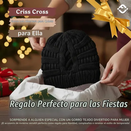 Vista 5 de Funky Junque - Gorro de coleta para mujer – Gorro de invierno con cola de caballo cruzada para mujer, cálidos y lindos gorros de punto con cola