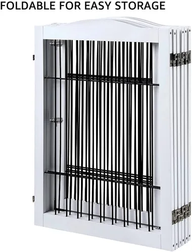 Vista 7 de BeeNbkks - Puerta extra ancha para mascotas, barrera independiente de 6 paneles para perros con puerta Heavy-Duty Wooden Indoor Playpen with Metal