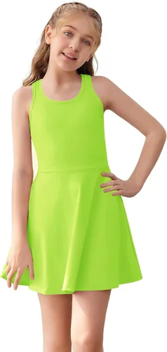 Vista 7 de Haloumoning Vestido de tenis sin mangas para niñas, vestido atlético de Negro