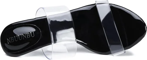 Vista 6 de NBUUNBU Tacones transparentes para mujer, tacones negros plateados, con plataforma pequeña, sandalias de tacón alto sexy, sandalias de tacón