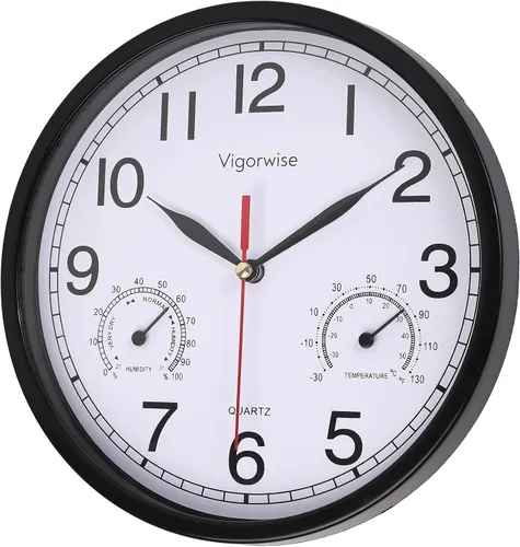 Vista 3 de Reloj de pared blanco de 8 pulgadas, silencioso, con temperatura Decorativo para cocina/sala de estar/dormitorio/oficina/escuela/aula
