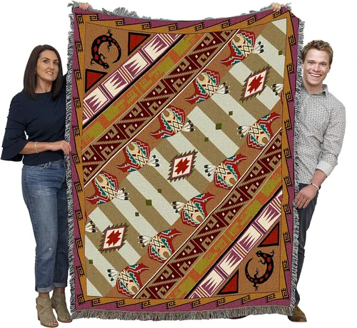 Vista 12 de Pure Country Weavers - Manta con fetiches - Inspirada en nativos americanos del suroeste - Manta tejida de regalo, algodón, 72x54, fabricada en EE.UU