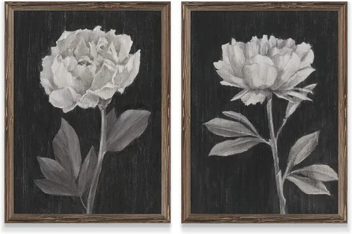 Vista 18 de Renditions Gallery- Lienzo enmarcado con flores blancas y negras Flores blancas y negras 1 juego/marco negro