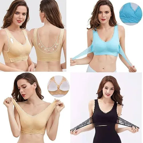 Vista 7 de KENDALLY - Brasier Kendally para mujeres mayores, cómodo brasier de corsé frontal con hebilla lateral cruzada y encaje