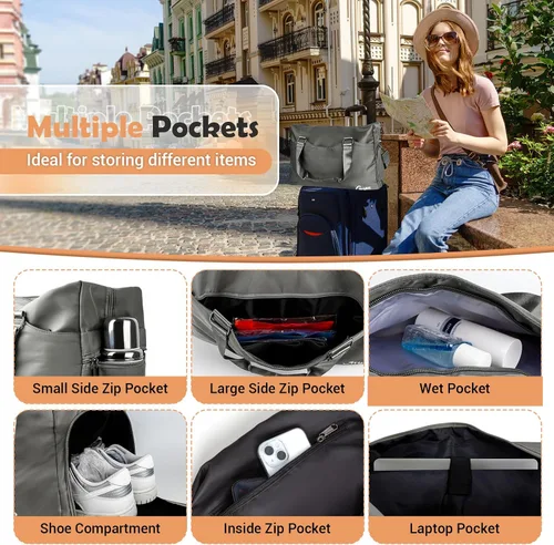 Vista 4 de Gryme Pequeña bolsa de gimnasio con compartimento para zapatos y bolsillo húmedo, mini bolsa de lona de 15 pulgadas para hombres y mujeres, pequeña