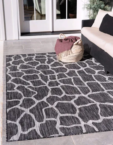 Vista 17 de Unique Loom Outdoor Safari Collection - Alfombra de área - Jirafa (2' x 6' 1" camino, azul/gris)