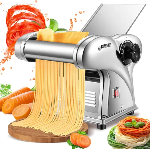Vista 8 de NEWTRY Máquina Eléctrica para Hacer Pasta Máquina para Hacer Fideos Máquina para Hacer Pasta Rodillo Cortador de Masa Grosor Ajustable Acero