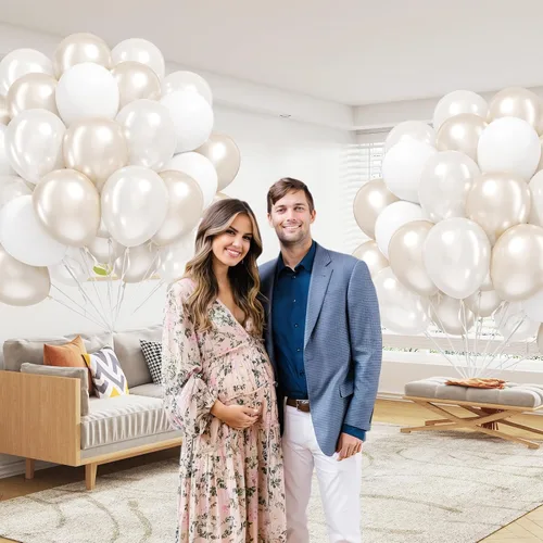 Vista 6 de 60 globos de perlas de doble relleno de 12 pulgadas, globos blancos perlados, globos de látex blanco para bodas, despedidas de soltera, baby shower