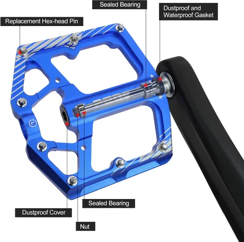 Vista 4 de Bike Pedal Aluminum Alloy 9/16" Bike Pedal MTB Wide Platform Flat Non-Slip Bicycle Pedals with 3 Bearings for Mountain Bikes, Road, BMX