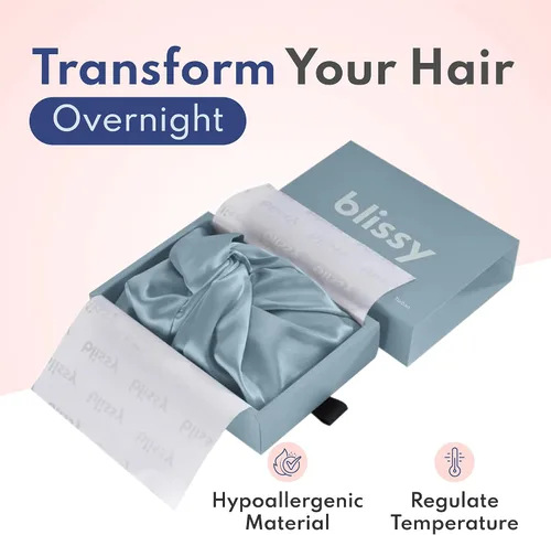 Vista 7 de BLISSY Gorro de seda para dormir para cabello largo y rizado, 100% seda de morera pura 22 momme 6a fibras de alta calidad