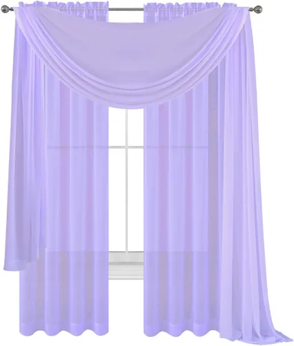 Vista 7 de Cortinas traslúcidas negras para ventana con bufanda a juego, 2 paneles de gasa y 1 cenefa para dormitorio, sala de estar, cortinas decorativas Negro