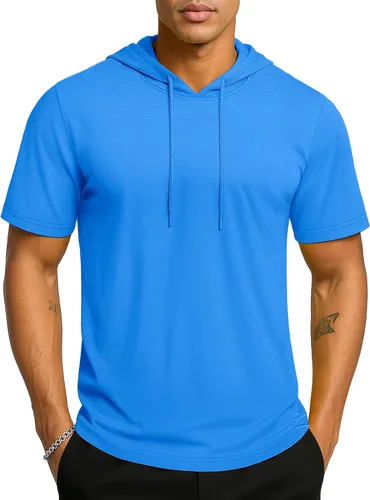 Vista 12 de TACVASEN Short Sleeve Hoodies for Men Cotton Hoodies Summer Sweatshirt Lightweight Breathable Workout Shirts Pullover Verde militar