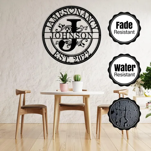 Vista 6 de Letreros de metal personalizados, decoración personalizada para el hogar, letreros con monograma y apellido, arte de pared, regalos de boda