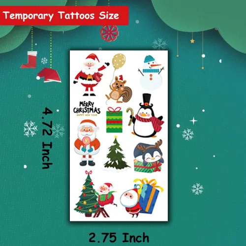 Vista 3 de 240 tatuajes temporales de Navidad para niños, 20 hojas de tatuajes falsos de Navidad para niñas y niños, regalos de fiesta de Navidad, decoración