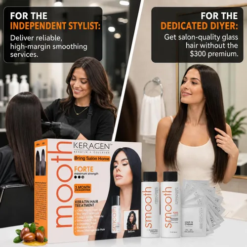 Vista 6 de KERAGEN - Tratamiento de queratina brasileña para alisar el cabello, kit Express Home Blowout, endereza y suaviza el encrespamiento, con tratamiento