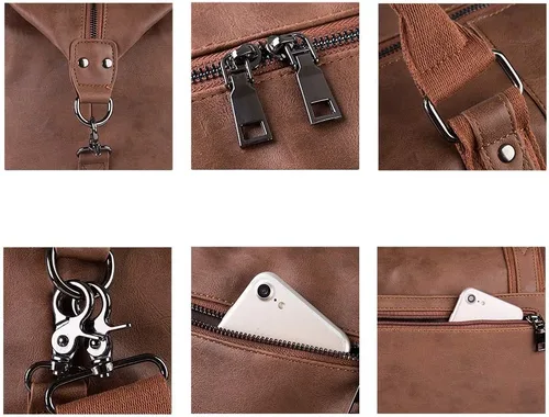Vista 3 de Overnight - Bolsa de viaje de lona de cuero de gran tamaño para fines de semana bolsa de transporte grande para hombres o mujeres Marrón Clásico