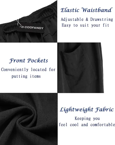 Vista 5 de COOFANDY Pantalones harén de lino para hombre, pantalones capri casuales con cintura elástica, pantalones capri holgados para playa y yoga