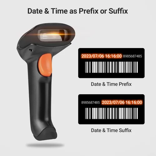 Vista 4 de Tera Escáner de código de barras inalámbrico 1D 2D QR con soporte: indicador de nivel de batería 3 en 1 funciona con Bluetooth 2.4G inalámbrico USB