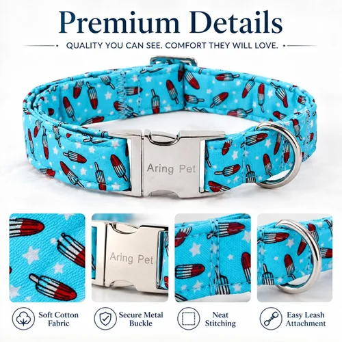 Vista 290 de Aring Pet Collar de algodón, ligero y ajustable, con hebilla de liberación rápida, para perros pequeños, medianos y grandes, para cachorros, S, Hoja