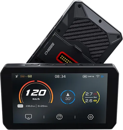 Vista 9 de CHIGEE AIO-5 EVO - Sistema de conducción inteligente para motocicleta, CarPlay inalámbrico y Android Auto, doble cámara de salpicadero delantera