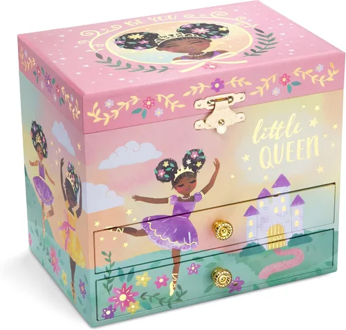 Vista 2 de Jewelkeeper Caja de música de bailarina y juego de joyas para niñas pequeñas 3 regalos de bailarina para niñas diseño de reina pequeña caja