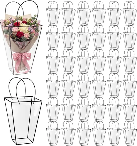 Vista 16 de Yexiya 12 bolsas florales grandes transparentes para ramo de flores a granel con asa transparente para regalo de boda, regalo de boda, regalo