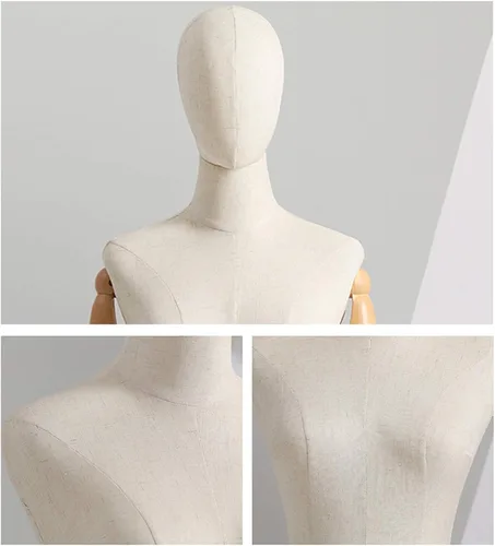 Vista 3 de Adjustable Mannequin Dress Form Torso with Head & Wooden Arm - Female Clothing Display with Tripod Stand - 3 Color Options for Fashion Retail & Black