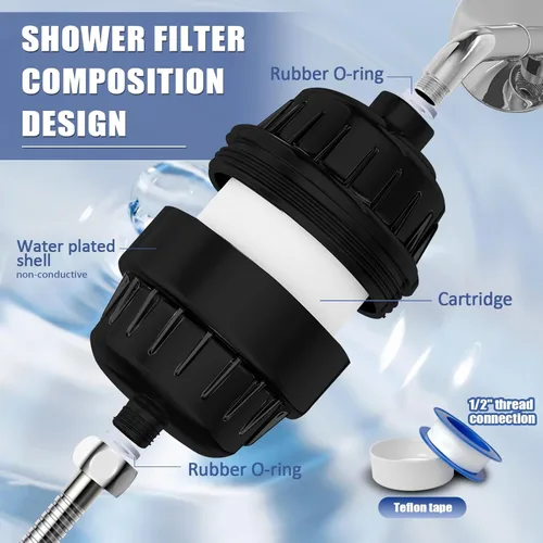 Vista 5 de Filtro de ducha, filtro de cabezal de ducha de 20 etapas para agua dura, filtro de agua de ducha de alto rendimiento para eliminar el cloro, Negro